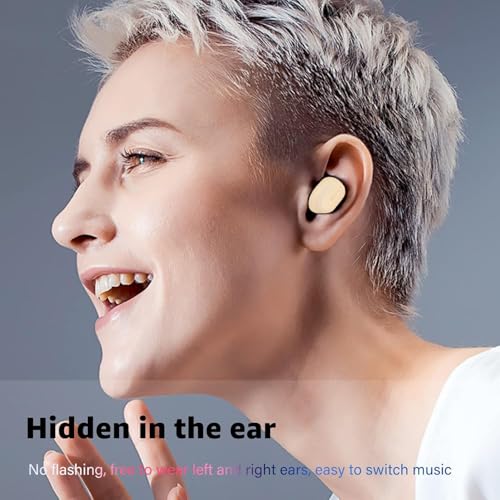 Image of Single Bluetooth Wireless Earbud, Mini Invisible in-Ear Wireless Bluetooth Headphone 12 Hours Super Long Battery Life Suitable for Sports Work and Sleep- Beige