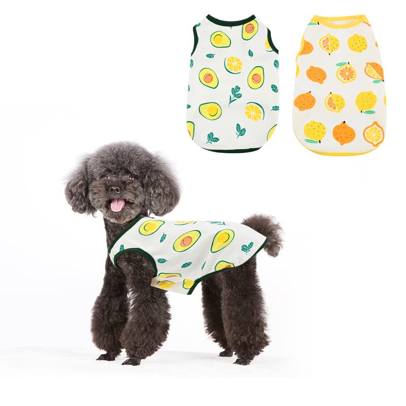 2 Pcs Camisas para Perros, Lindo Transpirable Deportivo para Perros con Patrones Frutas, Verano Camiseta de Algodón, Cachorros Chaleco Suave, Ropa de Mascotas para Pequeños Medianos Perro Gato (Large)