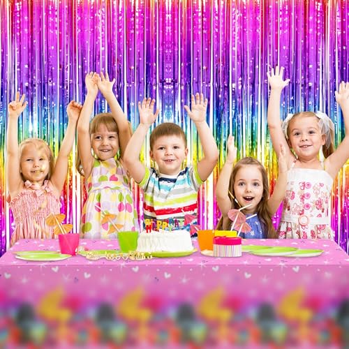 Image of Thicken Neon Rainbow Streamers 2 Pack 3.3 x 6.6 FT, Tinsel Backdrop Curtains for Birthday Decrorations, Foil Fringe Photo Backdrop for 80s 90s Disco Party Decorations