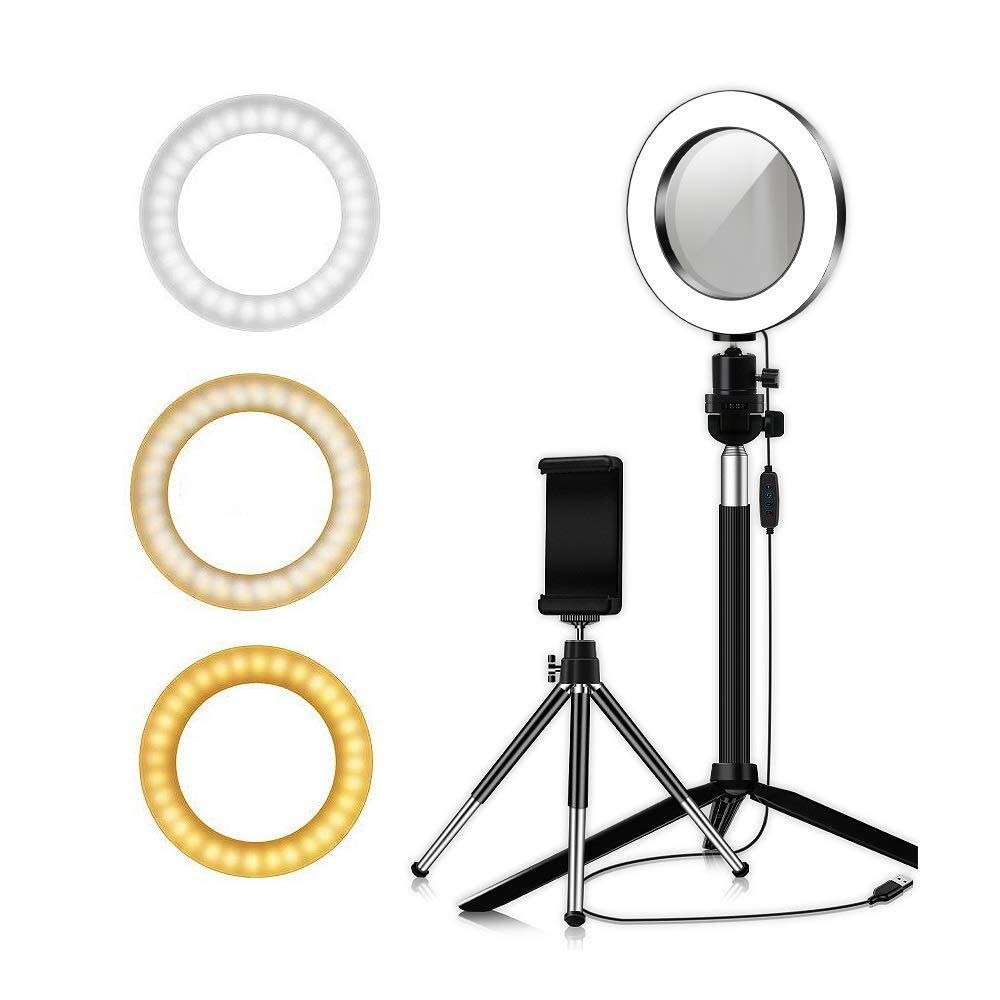 Luce ad anello a LED da 8,7 pollici con specchio per il trucco con supporto per treppiede e supporto per telefono flessibile per video e trucco di YouTube, lampada a LED da tavolo regolabile