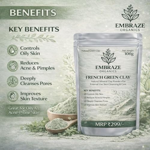 Image of French Green Clay Powder for Skin Care | Natural Mineral Clay Face Pack for Acne, Oil Control & Deep Cleansing | 100g