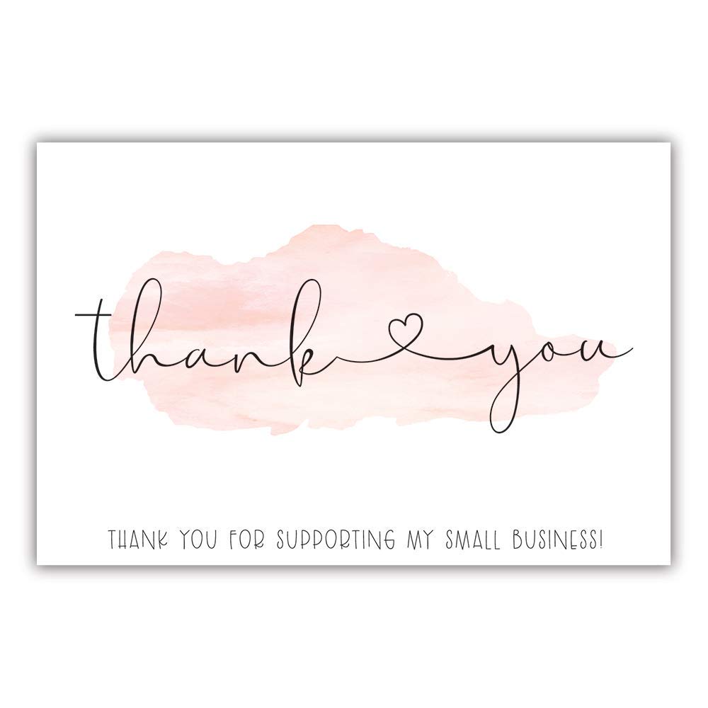 m&h invites 50 Pink Watercolor 4x6 Thank You for Supporting My Small Business - Customer Thank You for Order Cards - Small Online Business Package Insert