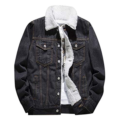 Ymosrh Winter Denim Jacket Thick Fleece Lined Trucker Jackets Casual Jean Coat Outwear Mens Jackets Fashion Trendy Para Hombre Workwear Jacket Men Man Clothes (5XL, Black)