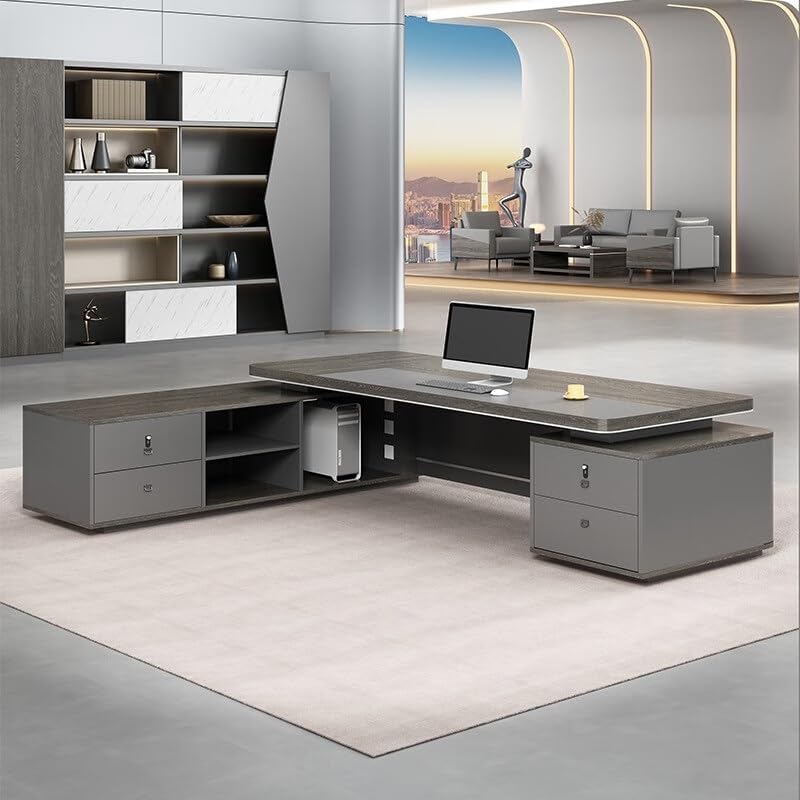 Modern Executive Desk with Drawers Large Luxury Business Home Office Desks with Multifunctional Cable Box for Study Bedroom(94in)