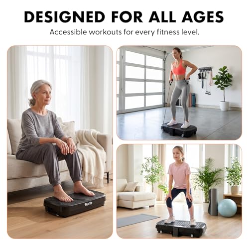 Image of Hurtle Fitness Vibration Platform Machine - Home Gym Whole Body Shaker Exercise Machine Workout Trainer Fast Weight Loss w /Resistance Bands Easy Carry Wheel Remote Adjustable Speed