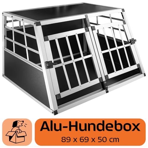 Auswahl Hundebox Hundetransportbox Auto Alu Hunde Tranportbox Aluminium Kofferraum Transport Box für Hund Dog Autobox 89 x 69 x 50 cm Haustier Käfig Petigi, Größe:S - Doppeltür. ohne Trennwand