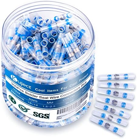 Kuject 300PCS Blue Heat Shrink Butt Connector, Waterproof Self Solder Sleeve Electrical Butt Splice for Automotive Marine Boat Trailer Truck 16-14 Awg