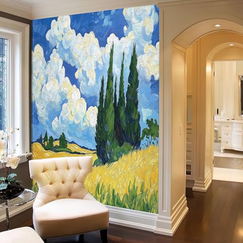 Papel pintado de mural seda standard con efecto oleo decorativo de mar de nubes azul 6