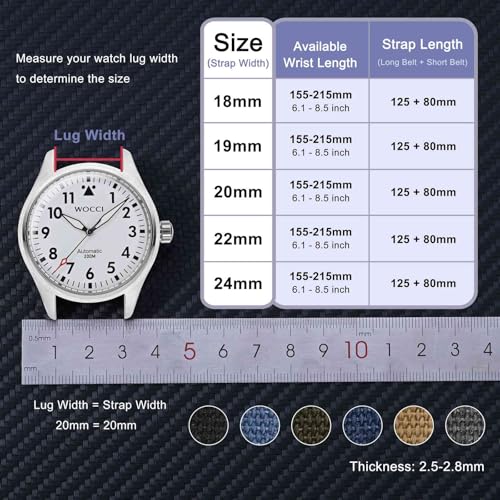 WOCCI Watch Bands, Canvas Fabric, Quick Release, Compatible Watch Lug Width 18mm 19mm 20mm 22mm 24mm - Image 5