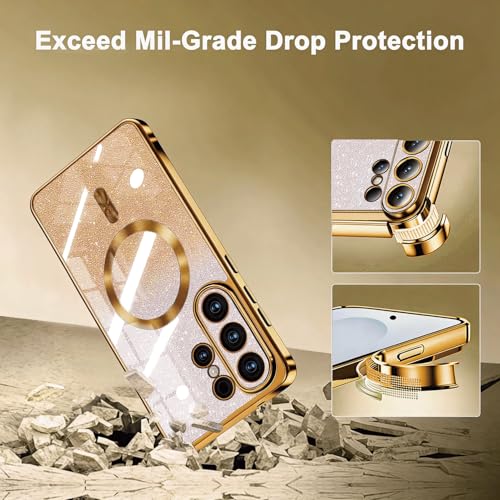 Image of Misscase for Samsung Galaxy S26 Ultra Case Compatible with MagSafe,Built-in Camera Lens Protector Full Protection Soft TPU Anti-Scratch Anti-Fingerprint Magnetic Glitter Slim Case Cover Gold