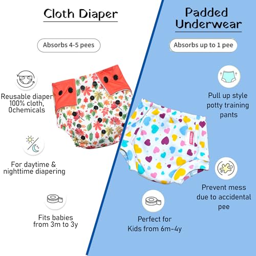 Image of VParents Padded Underwear for Babies and Toddlers with 3 Layers of Cotton Padding Potty Training Pull Up & Diaper-Free Time Pack of 2 (2-3 Years) Watermelon and Heart