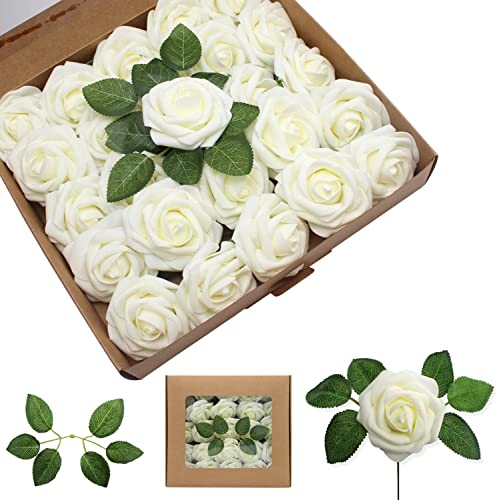 Image of Cotton Artificial Real Touch Faux Flower For Vases, Height 9 Inch Length 4 Inch, White Color, 25 Pcs, Home Decorations (White)
