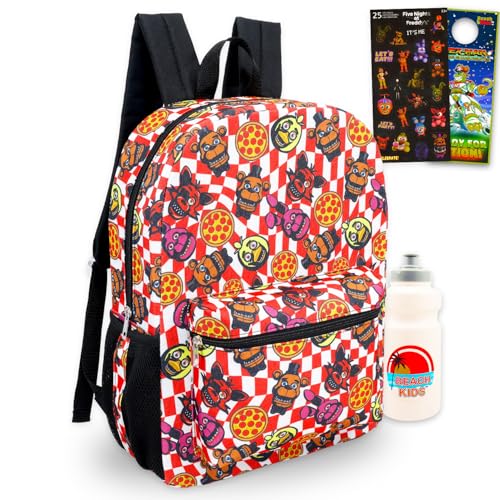 Five Nights at Freddy's Mochila para meninos – Pacote com mochila FNAF para crianças plus adesivos, garrafa de água, mais conjunto de mochilas escolares para crianças