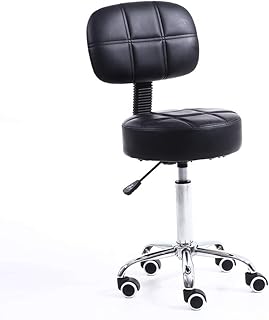 KKTONER Round Rolling Stool with Back PU Leather Height Adjustable Swivel Drafting Work SPA Salon Stools Chair with Wheels (Black)