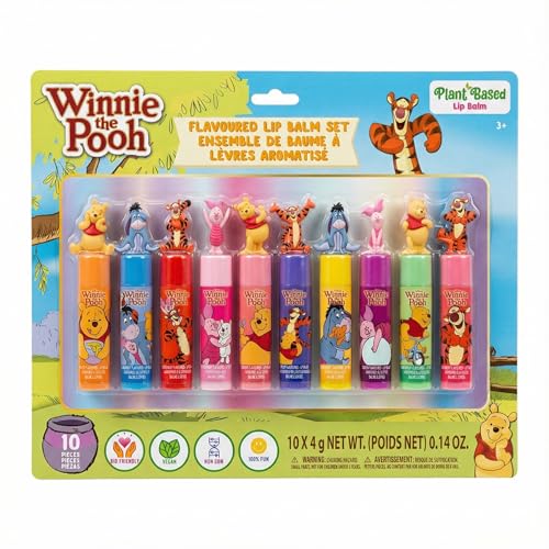 Winnie the Pooh 10 Pc Kid Lip Balm Set with Removable 3D Toppers Ages 3+
