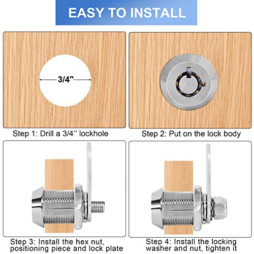 Image of Cam Lock RV Storage Locks Keyed Alike, 1-1 /8 inch Fits on 7 /8 inch Max Door Thickness, RV Compartment Locks for Camper Trailer Locks with Keys (1-1 /8 Inch 6Pack)