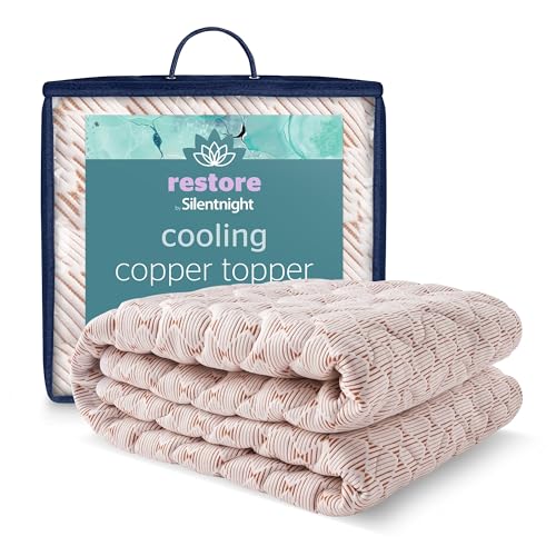 Silentnight Restore Cooling Copper Mattress Topper - Temperature Regulating Ideal to Relief Nights Sweats & Hot Flushes - Breathable & Antibacterial Fresh Bed - Elasticated Straps - Double