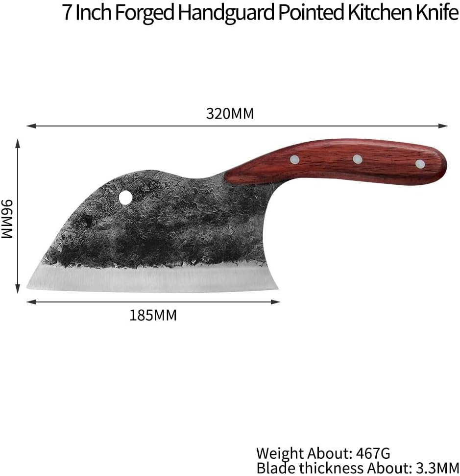 Meat Cleaver,Cleaver Knife 7 Inch Cleaver Knives Forged Handguard 5Cr15 Stainless Steel Chopping Knife Cooking Slicing Cutting Cutlery Full Tang Handle