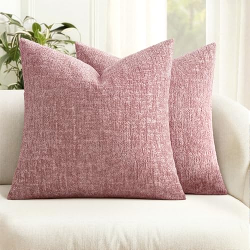 MIULEE Decorative Throw Pillow Covers 18x18 Pack of 2 Blush Pink Spring Couch Pillow Covers Soft Cozy Textured Chenille Pillowcases for Home Decor Sofa Living Room Cushion Bedroom