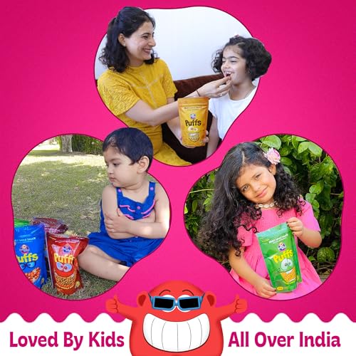 Image of BE'BE' BURP Healthy Puff Snacks | Ragi Masala Masti | Baked Puffs, Not Fried, Protein Snacks | No Maida & Gluten-Free | Travel-Friendly | 35gms Each (Pack of 4)