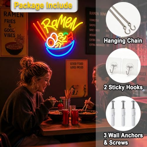 Image of Ramen Neon Sign for Wall Decor Light Up Sign Led Signs for Room Party Home Wall Decor USB Powered