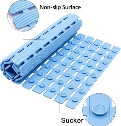 Image of HomeCloud Non-Slip Shower Mat for Bathtub, Anti-Slip Bath Mat with Suction Cups, Drainage Holes & Foot Massage Exfoliating Surface (Blue)