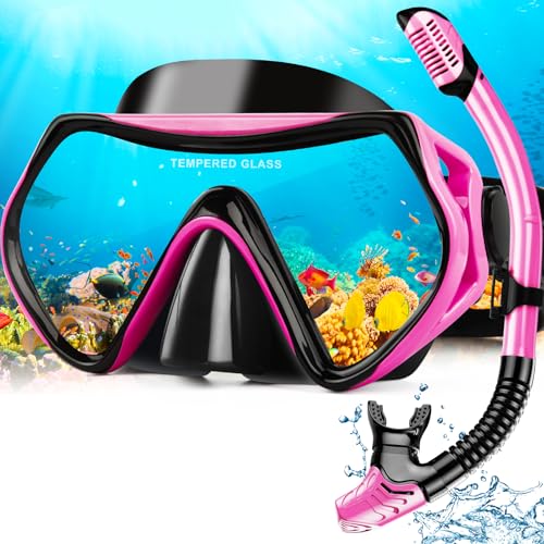 Hydomi Snorkel Set for Adults – Comfortable Leak-Proof Mask with Anti-Fog Tempered Glass, 180° Panoramic View & Dry Top Snorkel, Adjustable Diving Set for Holiday & Beach