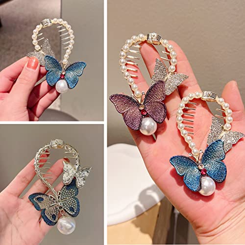 Butterfly Claw Clips, Bow Ponytail Buckle Hairpin, Bow Light Luxury Premium Feeling Hairpin For Women Girls, Hair Accessories With Pearls And Rhinestones (Purple) #TOP5