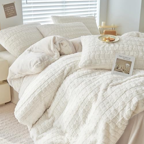 Lanqinglv Plüsch Bettwäsche 135x200 Kunstfell Weiß Flauschig Warme Flanell – Ansicht 3
