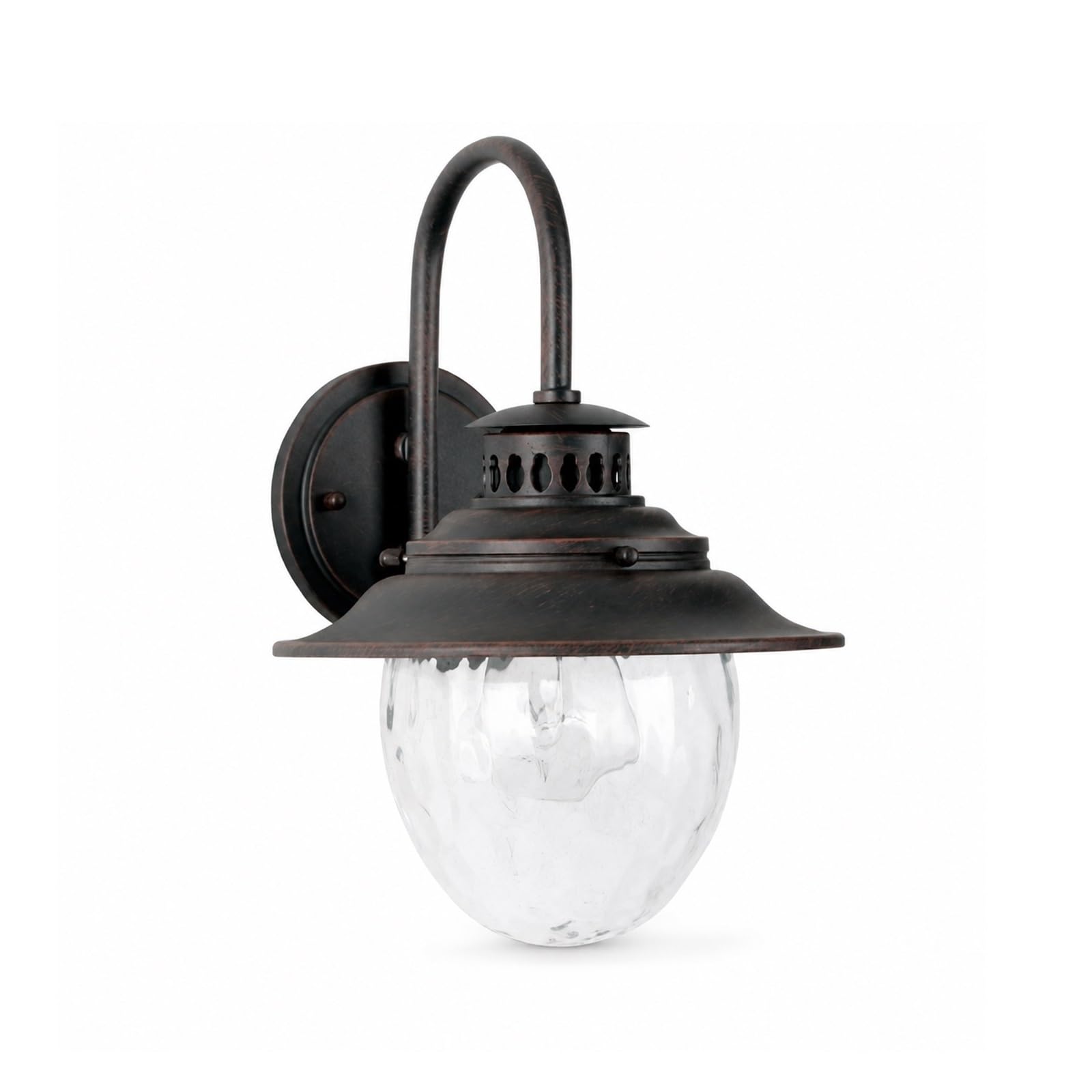 OZBMA American Retro Wall Sconce, Waterproof LED Mount Fixture, 12.6" Rust Color Aluminum Exterior Light with Glass Shade, Lamp for Patio, Garden, Entryway, Staircase, Foyer Threshold
