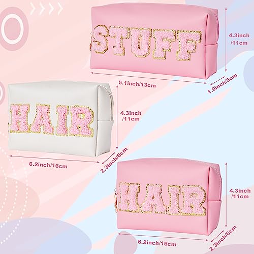 Burskit Stuff Bag Extra Large Preppy Patch Travel Varsity Letter Makeup Bags For Teen Girls Bulk Pu Leather Waterproof Portable Cosmetic Pouch For Purse Toiletry Zipper Organizer For Women #TOP1