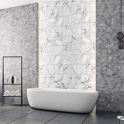 Confezione da 10 adesivi da 20 x 20 cm, imitazione piastrelle di cemento da appendere alla parete. Credenza, decorazione per la casa, soggiorno, cucina, bagno, bianco (bianco)