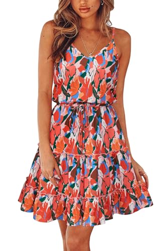 Image of Newshows Women's Summer Casual Dress Cute A Line Ruffle Hem Flattering Fit Beach Vacation Sundress