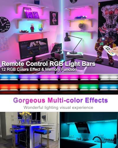 Image of Under Cabinet Lights Wireless, 58-LED Rechargeable Motion Sensor Closet Lights with Remote Control, RGB Color Changing Under Counter Lights for Kitchen, Pantry, Bedroom, Stairs, 4 Pack