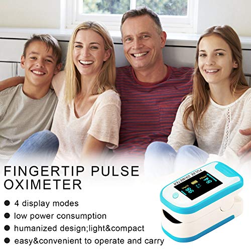 Finger Pulse Oximeter Fingertip Heart Rate Monitor Blood Oxygen Saturation Monitor SpO2 Levels Pulse Oximeter Portable with Lanyard (Blue008)
