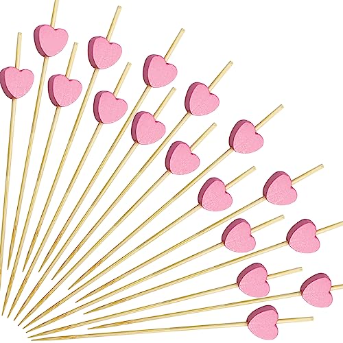 100 Pcs Pink Heart Cocktail Picks, Toothpicks For Appetizers, 4.7 Inch Cocktail Toothpicks, Skewers for Appetizers, Suitable for Fruits Party Food Garnish Skewer Stick