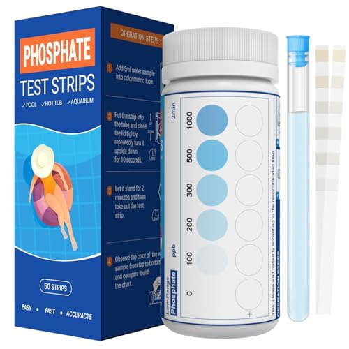 AKSBTEC Phosphate Test Kit - Pool Phosphate Test kit-50 Counts Phosphate Test Strips for Swimming Pool Spa Hot Tub Aquarium Fish Tank- Phosphate Test kit for Freshwater Saltwater Testing