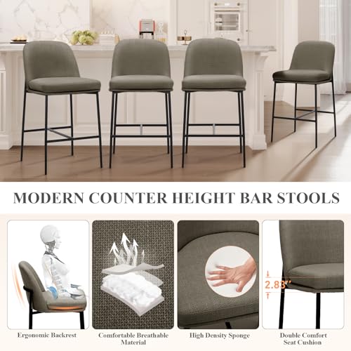Image of COLAMY Counter Height Bar Stools Set of 2, 25 Inch Modern Fabric Kitchen Island Stools with Back, Upholstered Counter Barstools Armless Bar Chairs with Metal Legs for Island Dining Room Bar,Brown