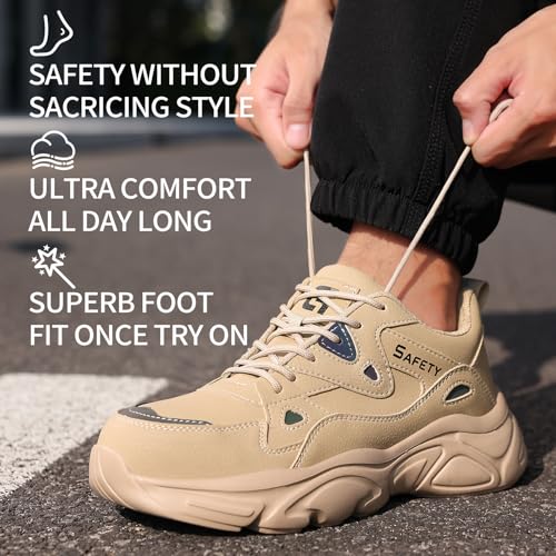Image of GLANOUDUN Steel Toe Safety Work Shoes for Men, ASTM F2413 Certified Puncture-Resistant Kevlar Midsole, Low-Top Construction & Warehouse Work Shoes Brown