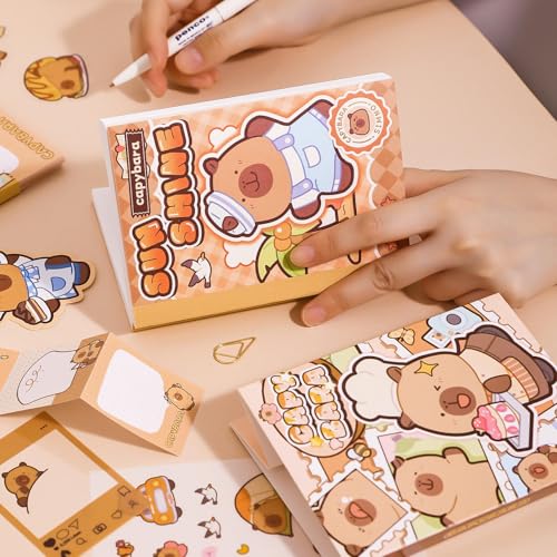 Image of GDNK Scrape Book Kit Scrapbooking Kit Vintage Journal Scrapbook Pack DIY Paper Stickers, Craft Kits Notebook, Collage Album Aesthetic Sticker Journaling Scrapbook Photo Album (Capy Bara)