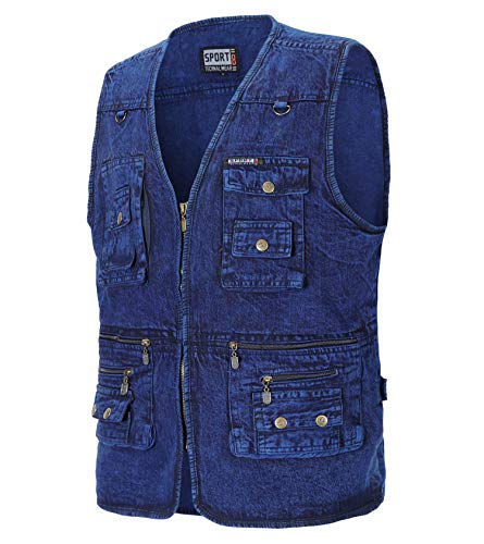KTWOLEN Homme Classique Décontractée Extérieur Veste Denim Gilet de Travail Multi Poches en Jean Veste sans Manche Veste de Blouson - Image 3