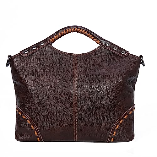 Heshe Satchel Bag For Women Vintage Leather Purses And Handbags Tote Top-Handle Bag Ladies Shoulder Bags Crossbody Purse(Coffee) #TOP3