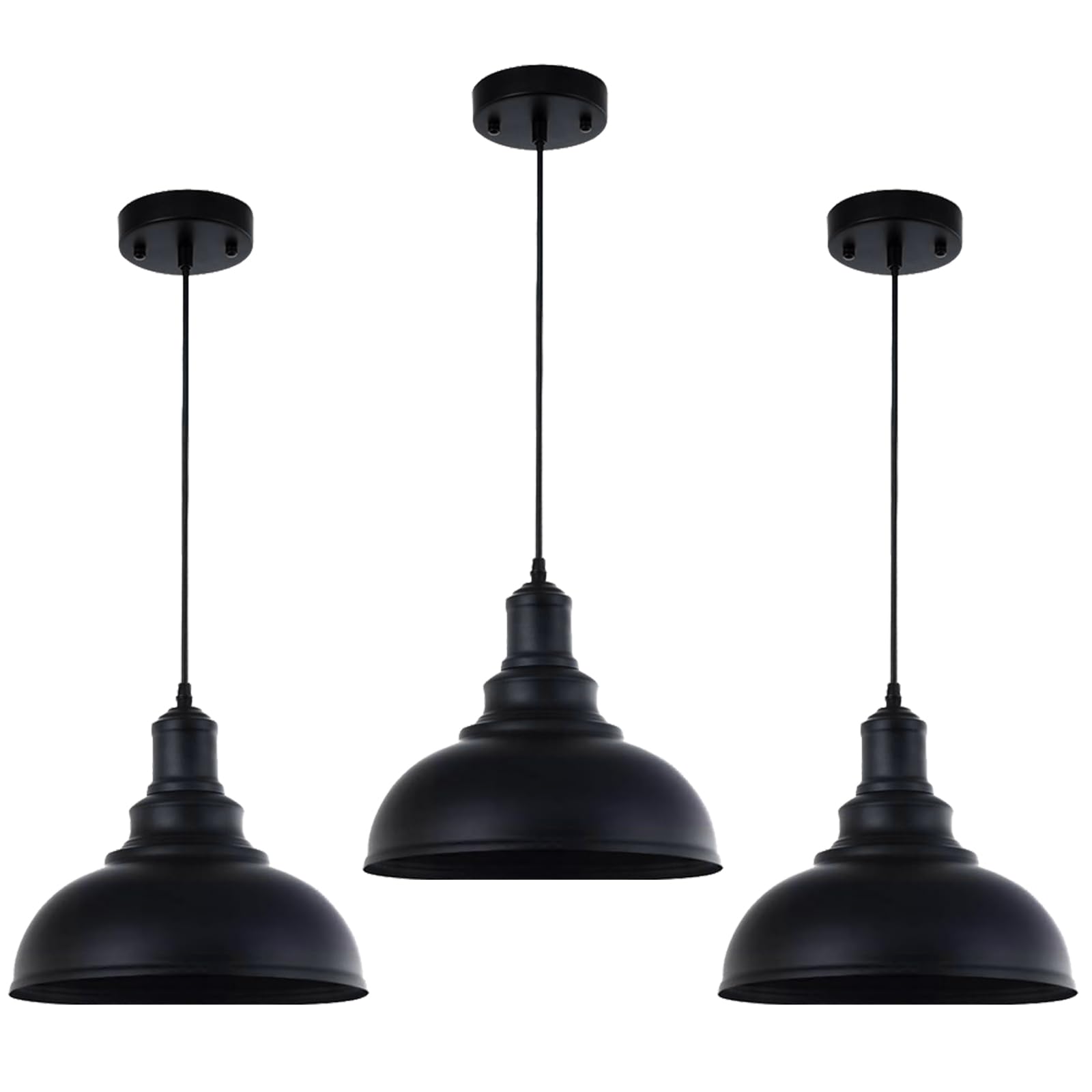 MgLoyht 3PCS Pendant Lights, Metal Vintage Farmhouse Ceiling Lamp, Hanging Light Fixtures with E26 Base, Industrial Black Pendant Lighting for Hallway Kitchen Island Dining Room Living Room