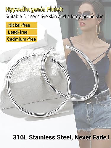 Image of Stainless Steel Chunky Hoop Earrings For Women, Minimalist and Chic, Black /Gold Plated, Round Hoops Earrings Hypoallergenic, Size: 30mm /40mm /60mm /80mm, Come with Box