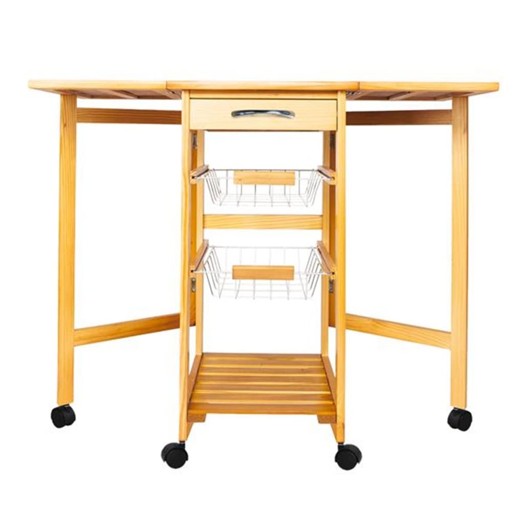 Carro Plegable Portátil Carro de Almacenamiento con Hojas Abatibles Superiores de Azulejos Rodantes Carro de Comedor Plegable Cuadrado de Maderaiza Cm/Yellow/(91 X 37 X 75) Cm