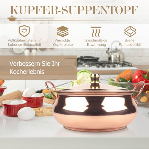 Foto von Baoblaze Kupfertopf für Herd, Induktion, schöne Form, Kochtopf mit Deckel, Stielkasserolle, Kupferkochgeschirr, Hot Pot für Restaurant zu Hause, 24CM