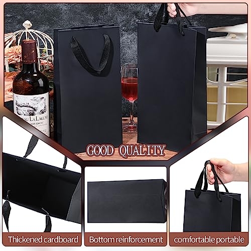 Yeaqee 50 Pack Wine Bags for Wine Double Bottles Gifts Carriers 6.6x3.6x13.8 Craft Bottle Bags Bulk with Handles Reusable Paper Tumbler Carriers, Liquor Christmas Gift Pocket with Handle(Black)