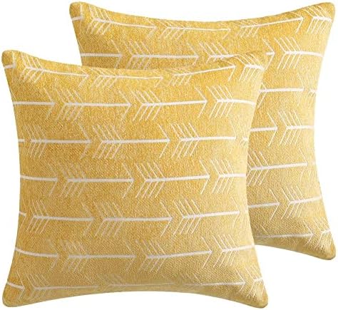 Throw Pillow Covers Double-Sides Embroidered Boho Throw Pillow Cases Accent Pillows for Bed Modern Tribal Textured Decorative Square Pillows Cover Handmade Pillow Shams (Yellow-2, 18x18 inches)