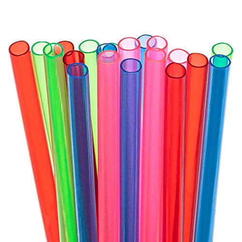 20 Short Reusable Plastic Straws Medium Width + Sturdy Cleaning Brush -