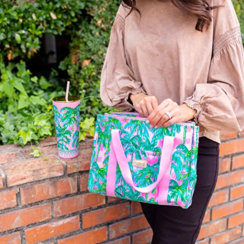Lilly Pulitzer Cute Lunch Bag For Women, Large Capacity Insulated Tote Bag, Pink/Green Mini Cooler With Storage Pocket And Shoulder Straps, Suite Views #TOP5